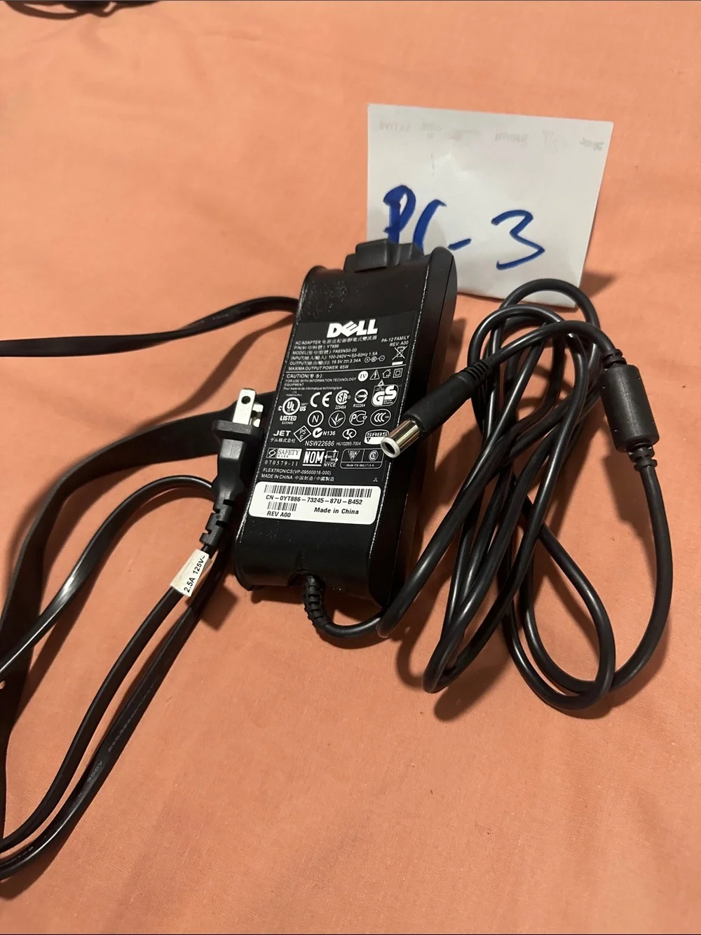 Dell Black AC Power Adapter with Attached Cable - Slim Travel Version